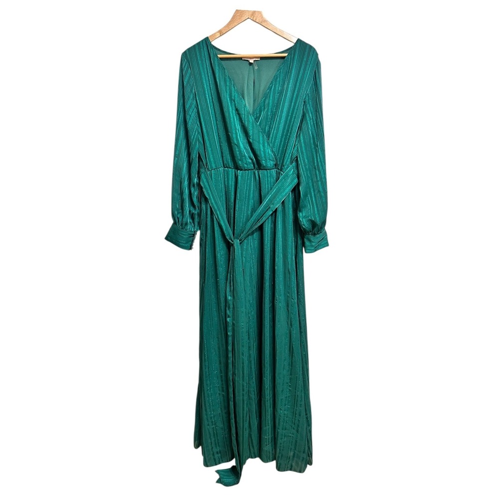 Ricarica women's Emerald Green Striped Maxi formal Dress‎ Long Sleeve Size 2X